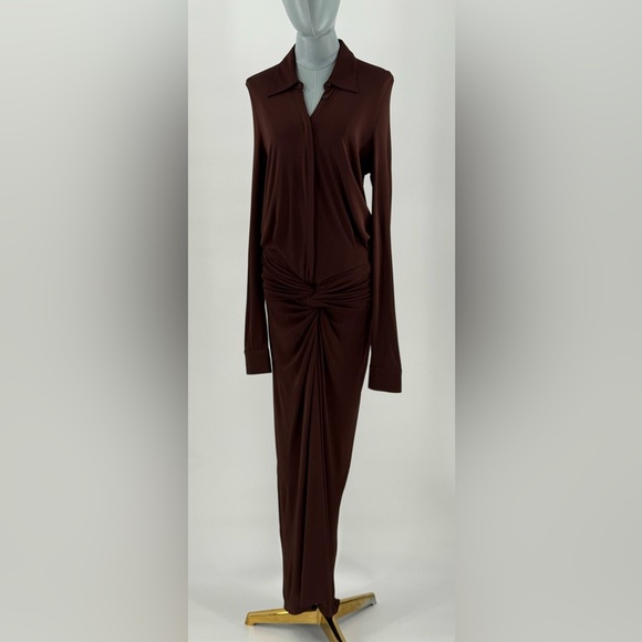 🆕 RAT & BOA 🧿 NWOT Rucci Long Sleeve Ruched Shirt Dress, Brown - Sz L - Picture 12 of 17